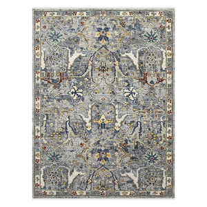 AMER Rugs Nuit Arabe  NUI-74 Hand-Knotted Handmade Raw Handspun Wool Transitional Bordered Rug Deep Silver 10' x 14'