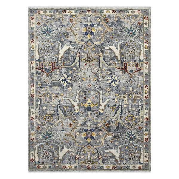 AMER Rugs Nuit Arabe  NUI-74 Hand-Knotted Handmade Raw Handspun Wool Transitional Bordered Rug Deep Silver 10' x 14'