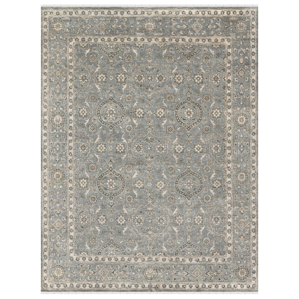 AMER Rugs Nuit Arabe  NUI-129 Hand-Knotted Handmade Raw Handspun Wool Transitional Bordered Rug Ice Blue 10' x 14'