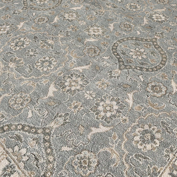 AMER Rugs Nuit Arabe  NUI-129 Hand-Knotted Handmade Raw Handspun Wool Transitional Bordered Rug Ice Blue 10' x 14'