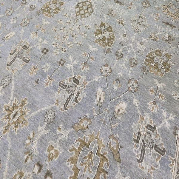 AMER Rugs Nuit Arabe  NUI-134 Hand-Knotted Handmade Raw Handspun Wool Transitional Bordered Rug Ice Blue 10' x 14'