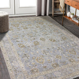 AMER Rugs Nuit Arabe  NUI-134 Hand-Knotted Handmade Raw Handspun Wool Transitional Bordered Rug Ice Blue 10' x 14'