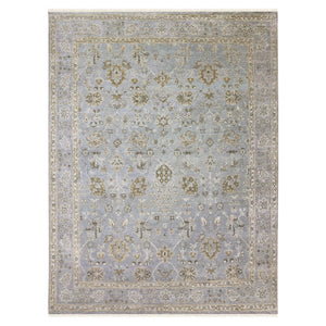 AMER Rugs Nuit Arabe  NUI-134 Hand-Knotted Handmade Raw Handspun Wool Transitional Bordered Rug Ice Blue 10' x 14'