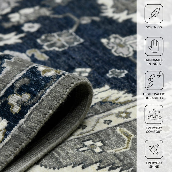 Amer Rugs Nuit Elegant Hand-knotted Area Rug In Premium New Zealand Wool For Timeless Home Décor Style Blue Sapphire Wool Nui200203