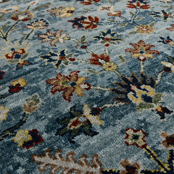 AMER Rugs Nuit Arabe Urie NUI-60 Hand-Knotted Handmade Raw Handspun Wool Transitional Bordered Rug Carolina Blue 10' x 14'