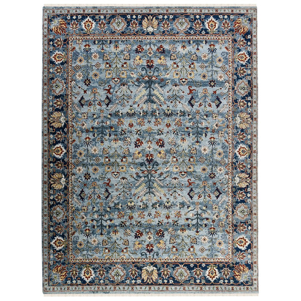 AMER Rugs Nuit Arabe Urie NUI-60 Hand-Knotted Handmade Raw Handspun Wool Transitional Bordered Rug Carolina Blue 10' x 14'