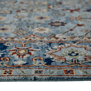 AMER Rugs Nuit Arabe Urie NUI-60 Hand-Knotted Handmade Raw Handspun Wool Transitional Bordered Rug Carolina Blue 10' x 14'