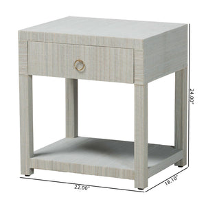 Bali & Pari Nata Handwoven Mendong Grasscloth Nightstand with Drawer and Open Shelf Boho