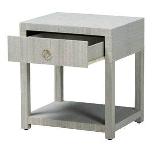Bali & Pari Nata Handwoven Mendong Grasscloth Nightstand with Drawer and Open Shelf Boho