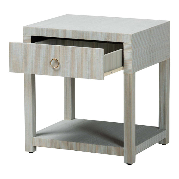 Bali & Pari Nata Handwoven Mendong Grasscloth Nightstand with Drawer and Open Shelf Boho