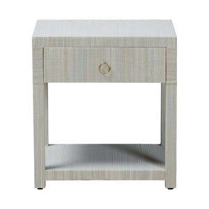 Bali & Pari Nata Handwoven Mendong Grasscloth Nightstand with Drawer and Open Shelf Boho