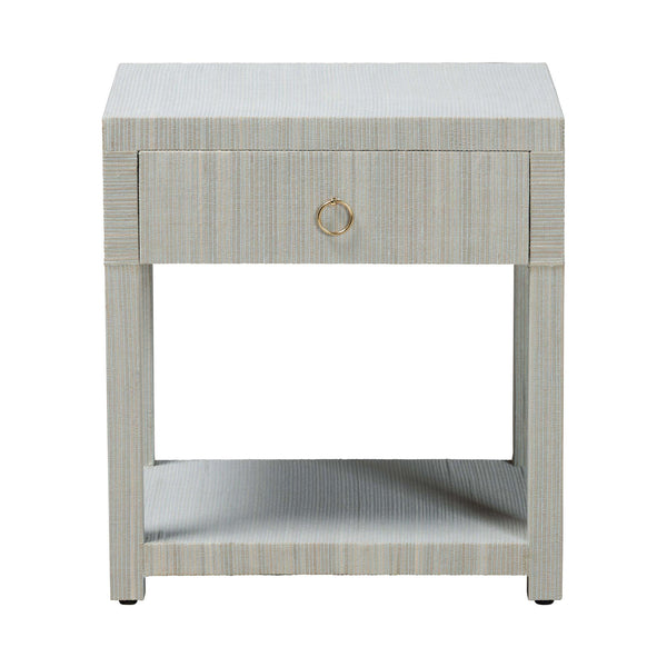 Bali & Pari Nata Handwoven Mendong Grasscloth Nightstand with Drawer and Open Shelf Boho