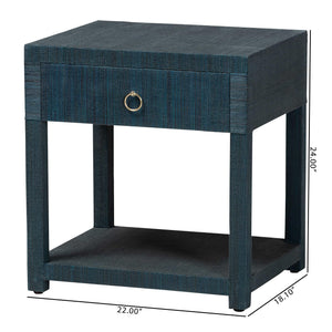 Bali & Pari Nata Handwoven Mendong Grasscloth Nightstand with Drawer and Open Shelf Boho
