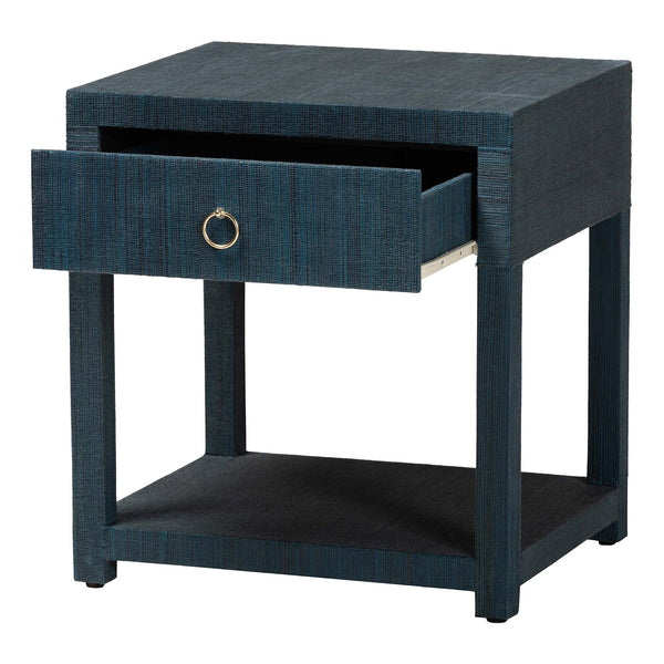 Bali & Pari Nata Handwoven Mendong Grasscloth Nightstand with Drawer and Open Shelf Boho