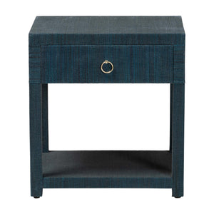 Bali & Pari Nata Handwoven Mendong Grasscloth Nightstand with Drawer and Open Shelf Boho