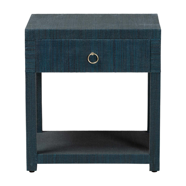 Bali & Pari Nata Handwoven Mendong Grasscloth Nightstand with Drawer and Open Shelf Boho