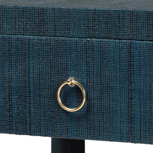 Bali & Pari Nata Handwoven Mendong Grasscloth Nightstand with Drawer and Open Shelf Boho