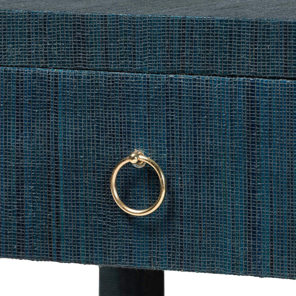 Bali & Pari Nata Handwoven Mendong Grasscloth Nightstand with Drawer and Open Shelf Boho