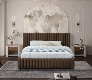 Nico Brown Velvet King Bed NicoBrown-K Meridian Furniture