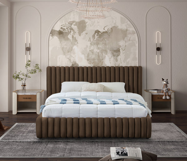 Nico Brown Velvet Queen Bed NicoBrown-Q Meridian Furniture