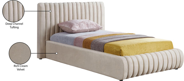 Nico Cream Velvet Twin Bed NicoCream-T Meridian Furniture