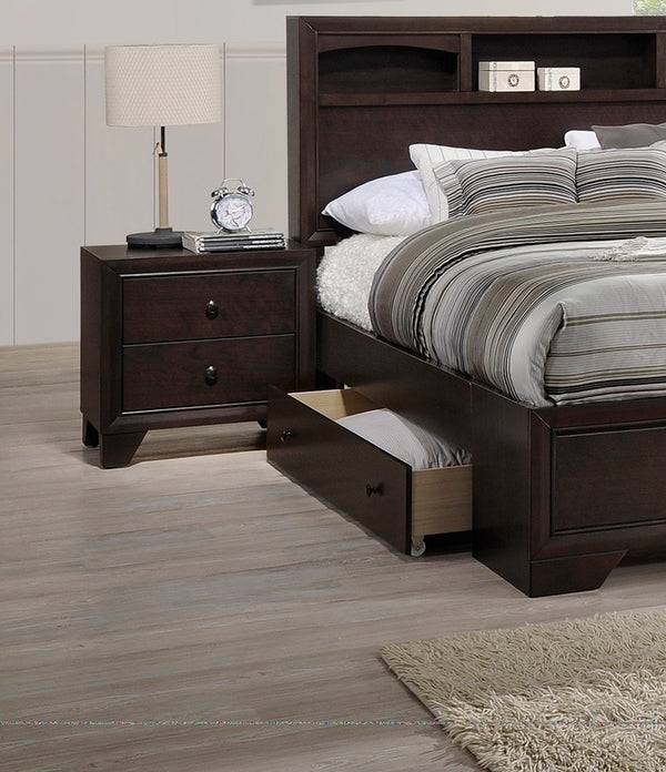 English Elm Modern Rubberwood Nightstand with Two Drawers Warm Brown Finish for Bedroom HSESF00F4861