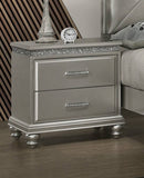 Grey Nightstand End Table, 3 Drawers, Decorative Pulls, Solid Wood