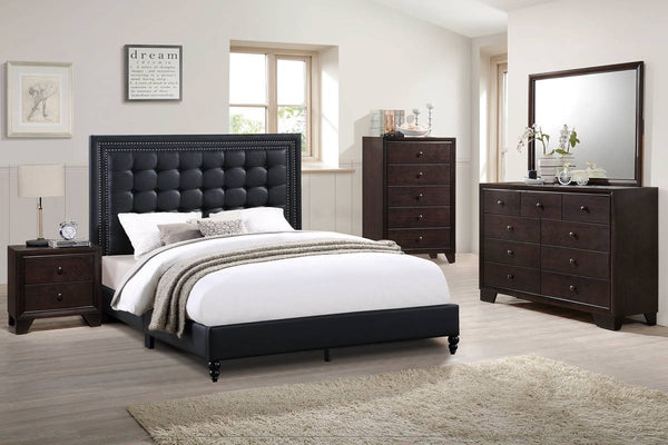English Elm Modern Rubberwood Nightstand with Two Drawers Warm Brown Finish for Bedroom HSESF00F4861