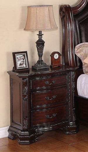 English Elm 1pc Traditional Nightstand with Three Drawers Serpentine Front Ornate Bracket Feet Carved Solid Wood Elegance Brown 33.5 L x 21 W x 33.5 H B011P143963