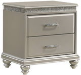 English Elm Traditional 1- Piece Glam Style Nightstand With Two Storage Drawers and Bun Feet Champagne Finish Solid Wood Bedroom Furniture