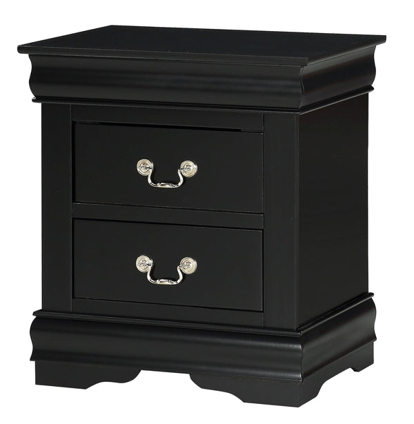 English Elm 1pc Louis Philip Nightstand Black Finish with 2 Spacious Drawers Solid Wood Contemporary Elegance B01181970