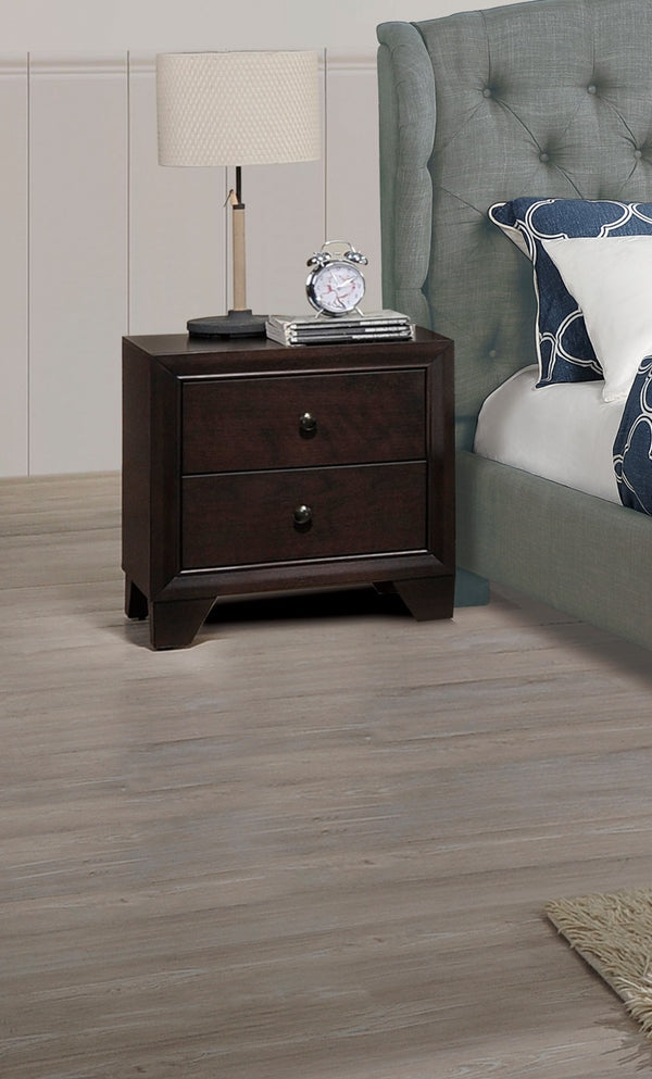 English Elm Modern Rubberwood Nightstand with Two Drawers Warm Brown Finish for Bedroom HSESF00F4861