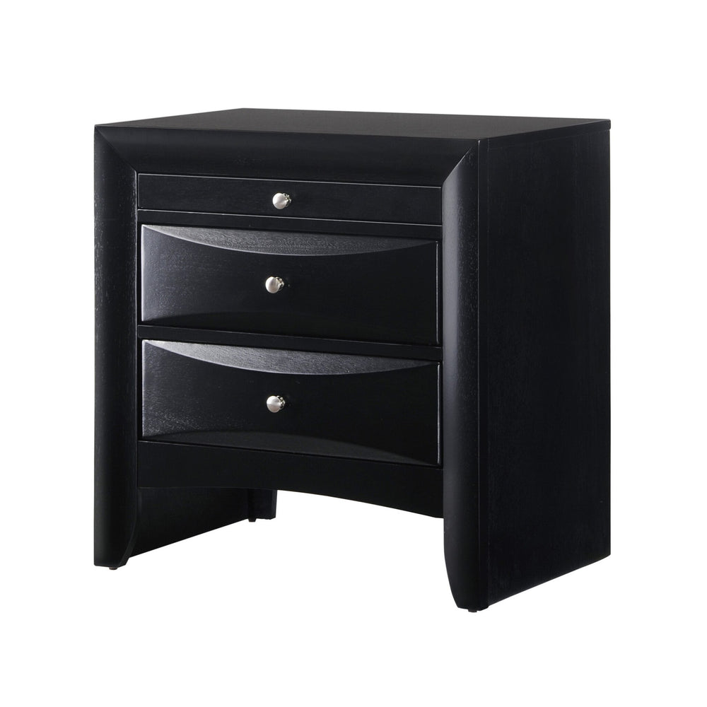 English Elm 1Pc Contemporary Nightstand with Beveled Drawers and Silver Knobs, Solid Wood End Table Accent Black 28 L x 18 W x 27 H ESFCRMB4280-2