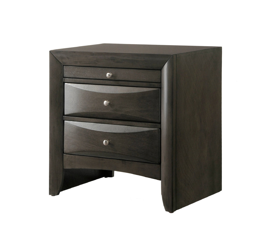 English Elm 1pc Dark Wood Finish Nightstand with 3 Spacious Drawers, Metal Knobs & Large Mirror — Contemporary Bedroom Storage ESFCRMB6580-2