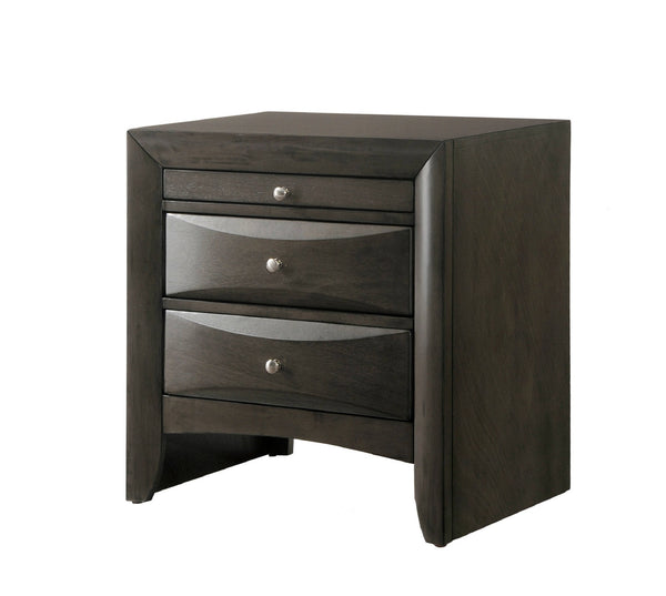 English Elm 1pc Dark Wood Finish Nightstand with 3 Spacious Drawers, Metal Knobs & Large Mirror — Contemporary Bedroom Storage ESFCRMB6580-2