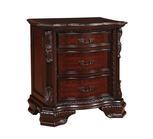 English Elm 1 Piece Traditional Style End Table 3-Drawer Nightstand With Marble Top Rich Brown Cherry Finish Solid Wood Wooden Bedroom