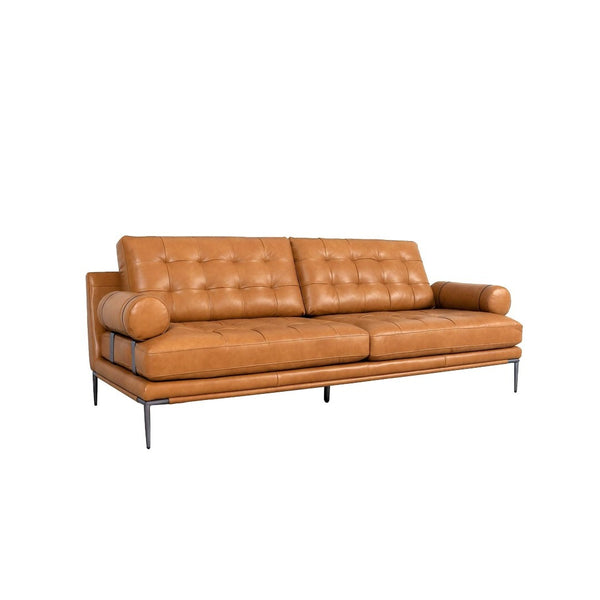 Pasargad Home Kimberly Luxury Brown Leather 3-seater Sofa - Elegant Design & Modern Comfort Brown Leather Sofa-0555-3