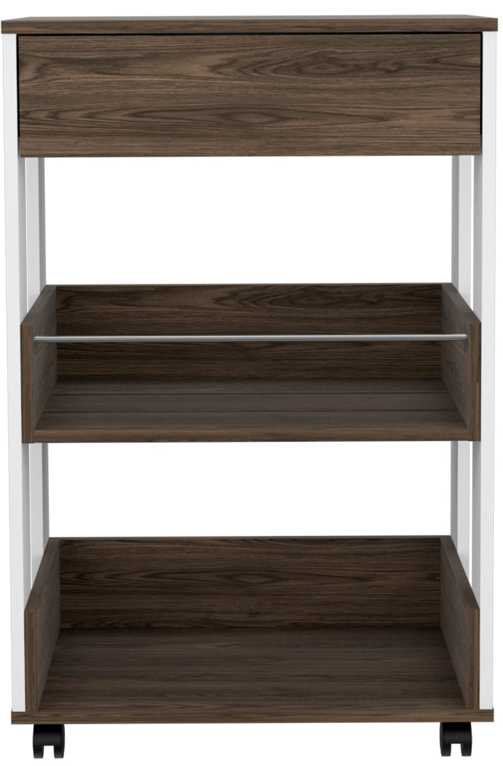 English Elm Verona Mobile Kitchen Cart with 3 Shelves & 4 Casters, White/Dark Walnut Countertop 27.4" B20092116