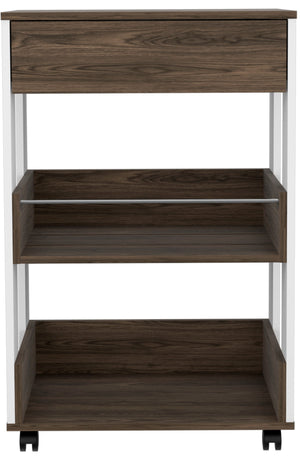 English Elm Verona Mobile Kitchen Cart with 3 Shelves & 4 Casters, White/Dark Walnut Countertop 27.4" B20092116
