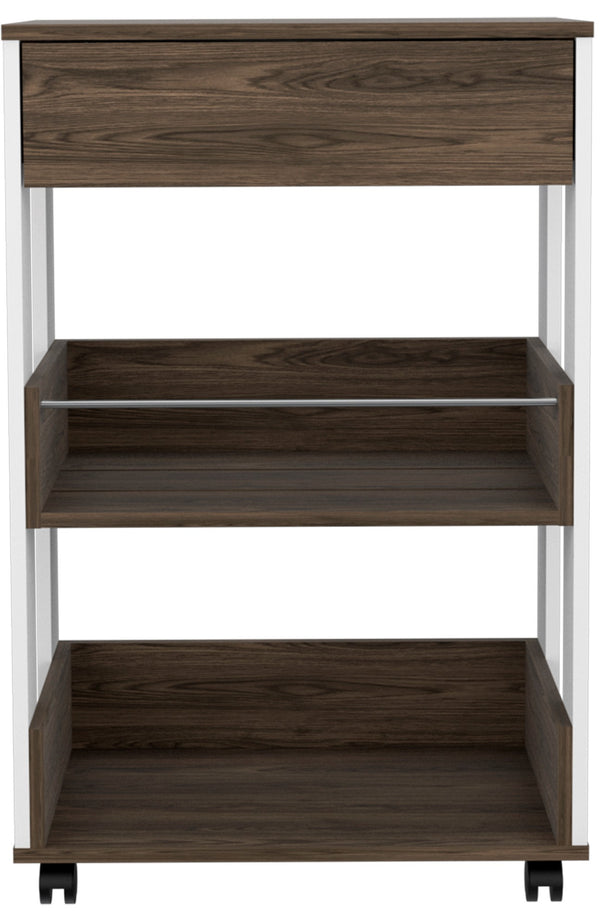 English Elm Verona Mobile Kitchen Cart with 3 Shelves & 4 Casters, White/Dark Walnut Countertop 27.4" B20092116