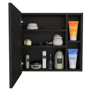 English Elm Oman Compact Medicine Cabinet with Mirror, Three Internal Shelves and Two External Storage Tiers Black 23.6 L x 19.7 W x 5.9 H B20092104