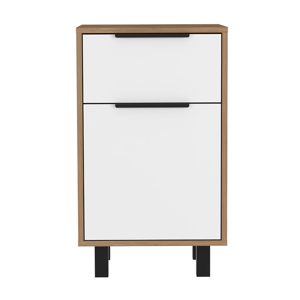 English Elm Kaia Modern Nightstand 27" Tall Pine/White End Table with Drawer & Cabinet, Adjustable Legs, Space-Saving Design B07092089