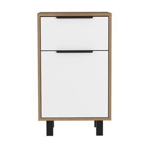 English Elm Kaia Modern Nightstand 27" Tall Pine/White End Table with Drawer & Cabinet, Adjustable Legs, Space-Saving Design B07092089