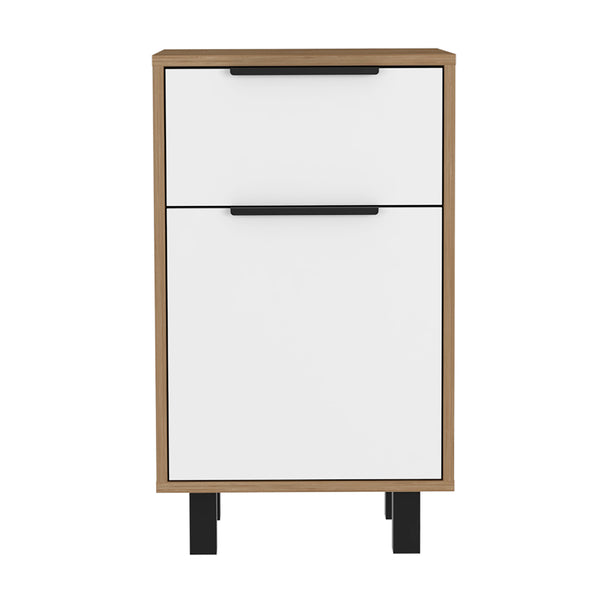 English Elm Kaia Modern Nightstand 27" Tall Pine/White End Table with Drawer & Cabinet, Adjustable Legs, Space-Saving Design B07092089