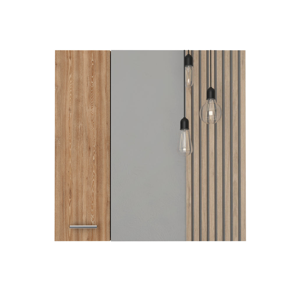 English Elm Sines Pine Mirror Medicine Cabinet with Double Doors, 4 Shelves, 18"x23" Mirror, Beige Minimalist B20092078