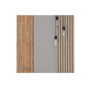 English Elm Sines Pine Mirror Medicine Cabinet with Double Doors, 4 Shelves, 18"x23" Mirror, Beige Minimalist B20092078