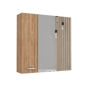 English Elm Sines Pine Mirror Medicine Cabinet with Double Doors, 4 Shelves, 18"x23" Mirror, Beige Minimalist B20092078