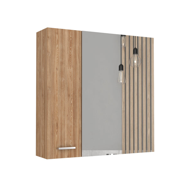 English Elm Sines Pine Mirror Medicine Cabinet with Double Doors, 4 Shelves, 18"x23" Mirror, Beige Minimalist B20092078