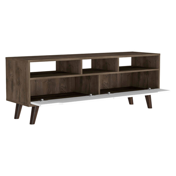 English Elm Oslo Modern TV Stand for TVs up to 60" — Two Drawers, Three Open Shelves, Four Legs, Dark Brown/White B07092107