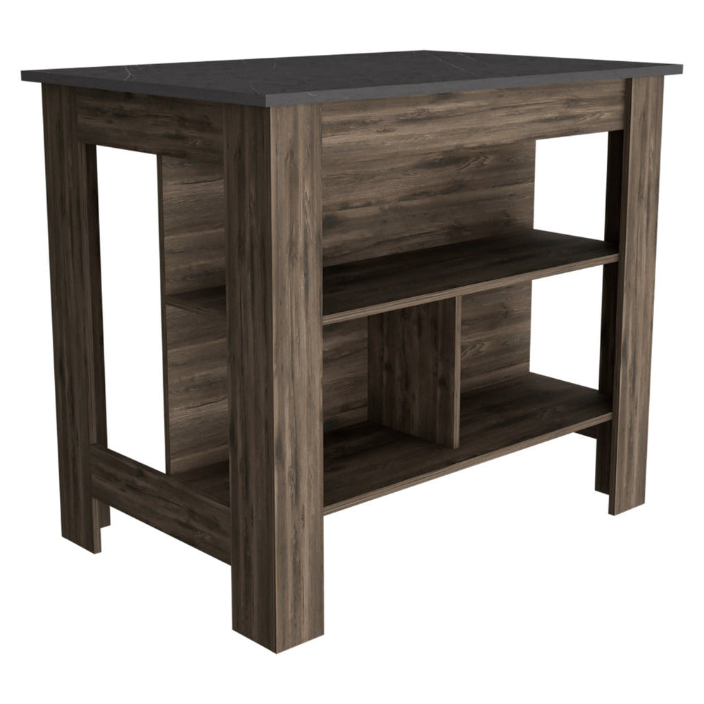 English Elm Kitchen Island With Spacious Top, Open Storage Shelves & Sturdy Legs – Dark Brown/Onix Finish B097132966